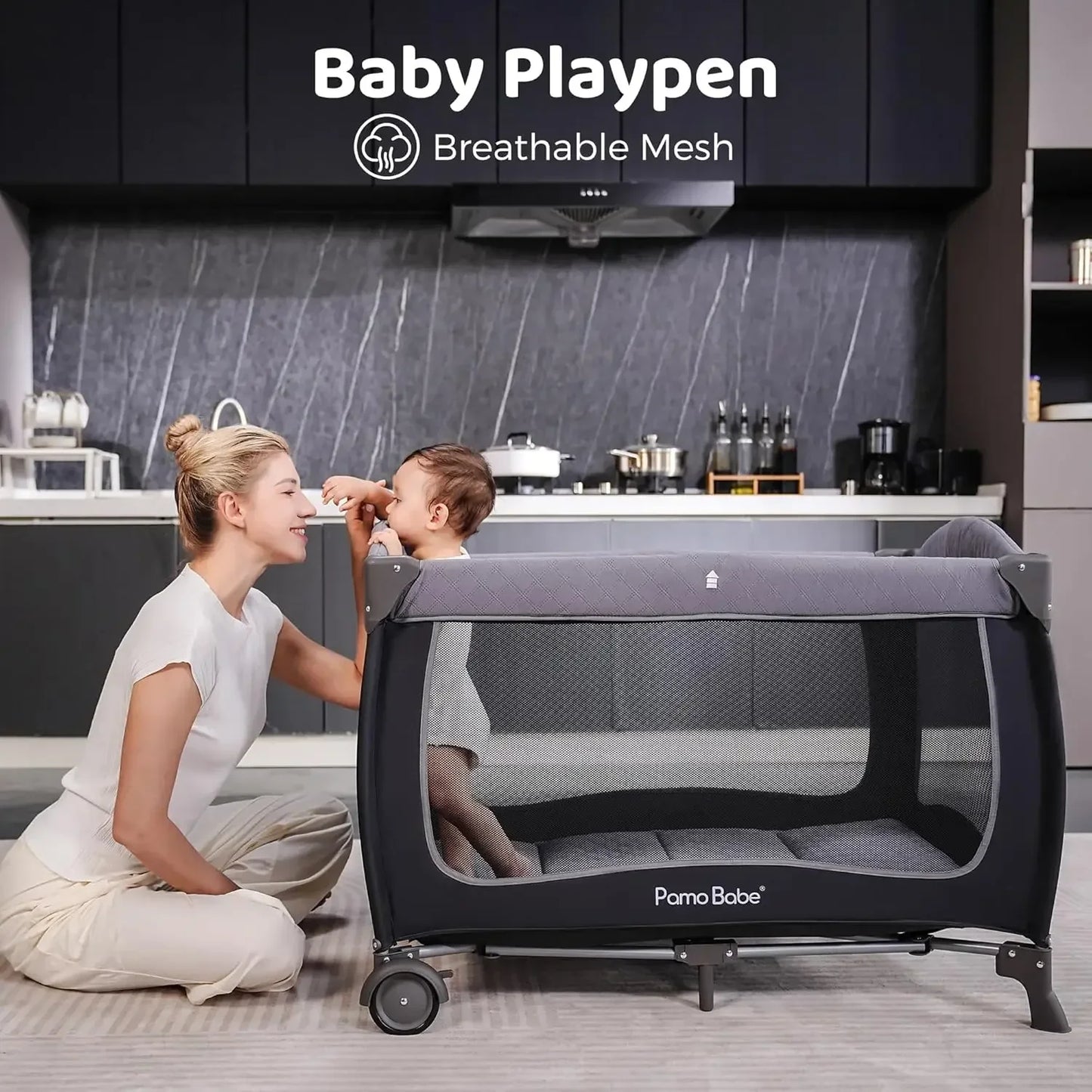 Baby Playard With Canopy Portable Crib And Changing Table