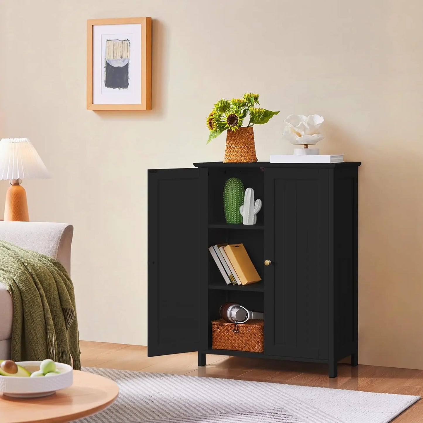 Bathroom Floor Cabinet Modern Storage Organizer With Adjustable Shelves