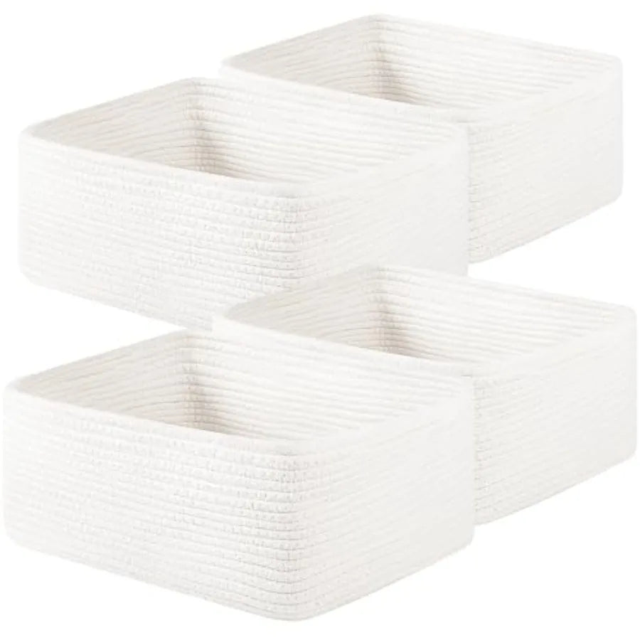4 Pack Bamboo Woven Rope Storage Baskets for Shelves