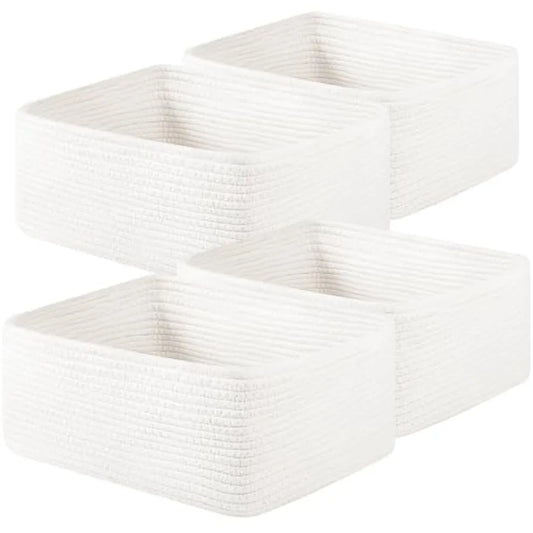 4 Pack Bamboo Woven Rope Storage Baskets for Shelves