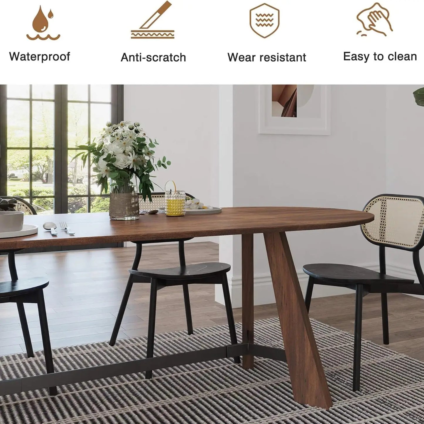 Rustic Oval Dining Table For 6 To 8 People Farmhouse Wood