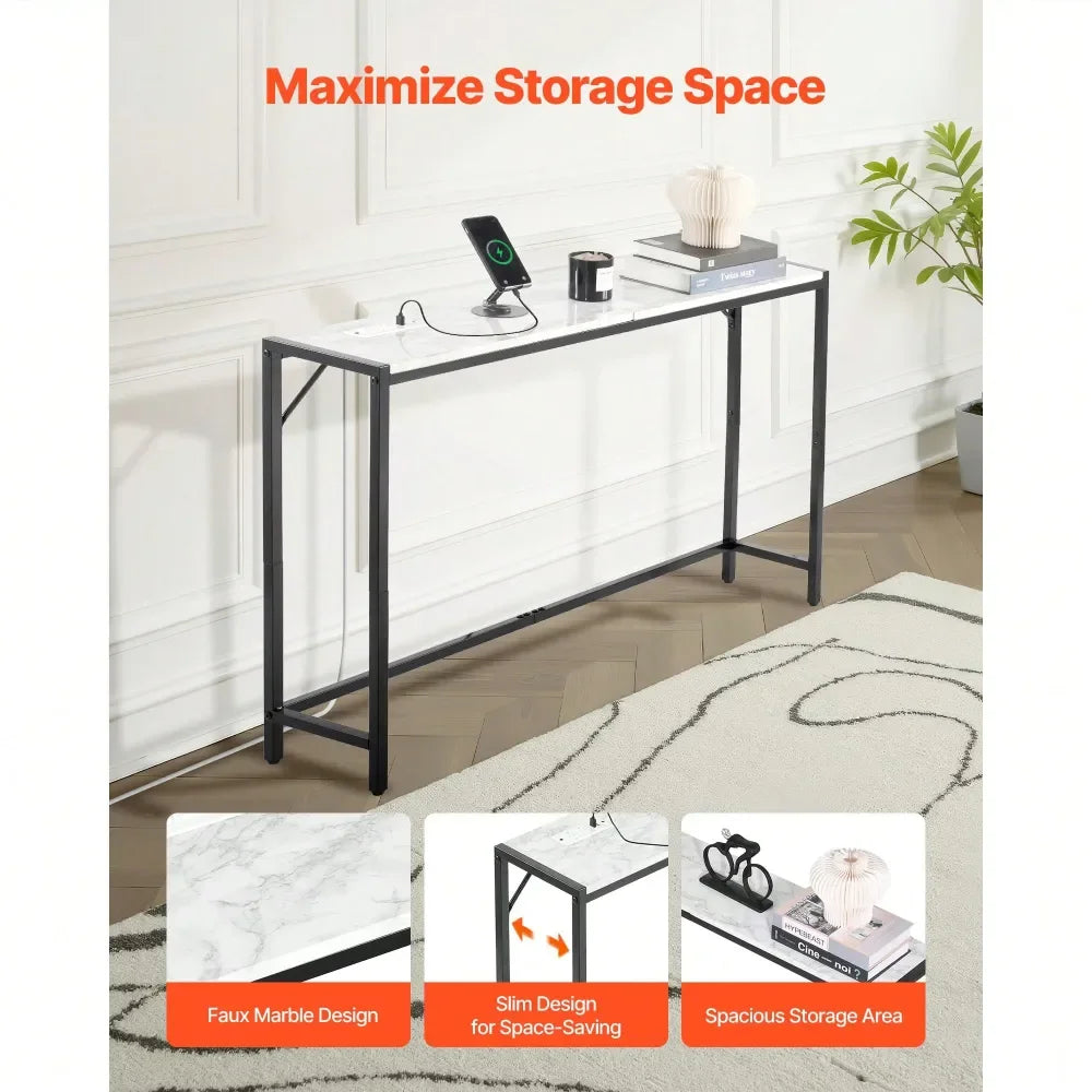 XMSJ Modern Console Table With Power Outlet And Anti Tip