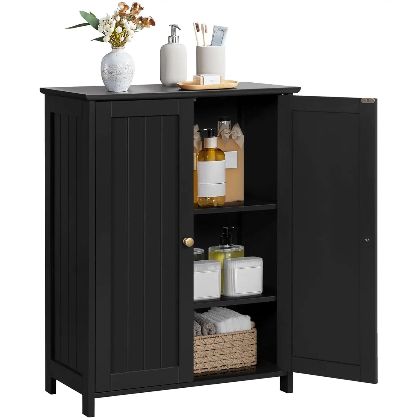 Bathroom Floor Cabinet Modern Storage Organizer With Adjustable Shelves