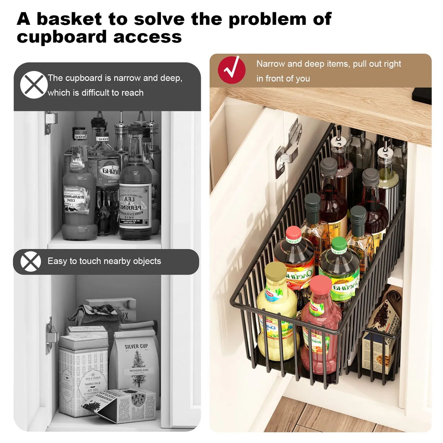 TWISTER.CK Pull Out Cabinet Organizer 2 Pack Drawer Slides For Kitchen