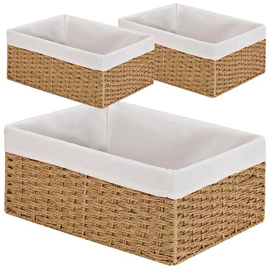 Wicker Storage Baskets 3 Pack With Paper Rope Liners