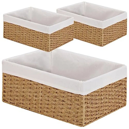Wicker Storage Baskets 3 Pack With Paper Rope Liners