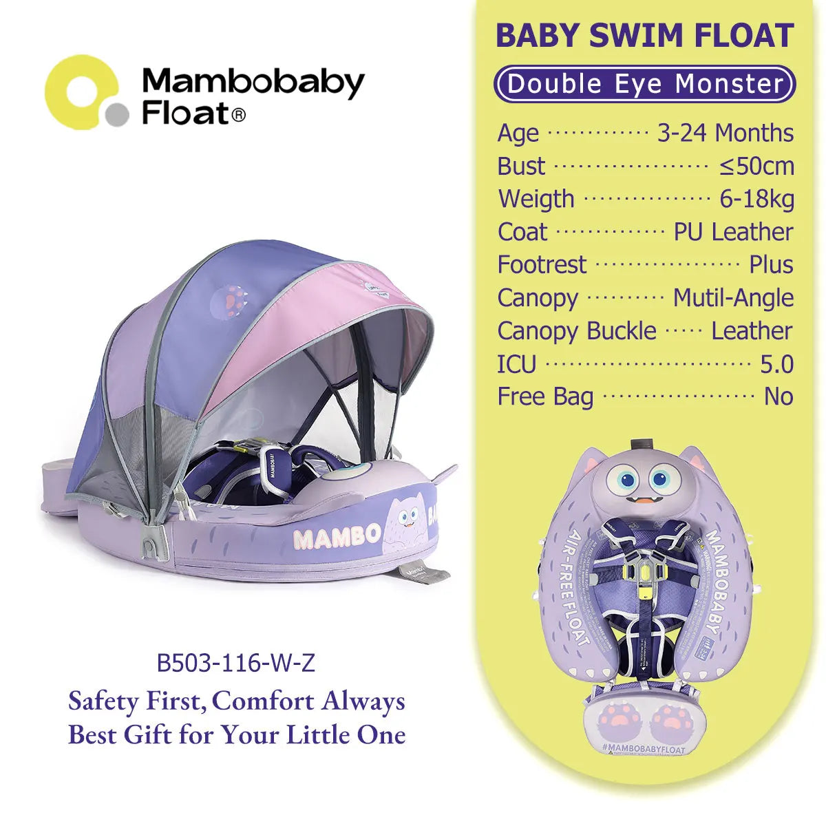 Mambobaby Baby Float With Canopy Solid Core For Infants