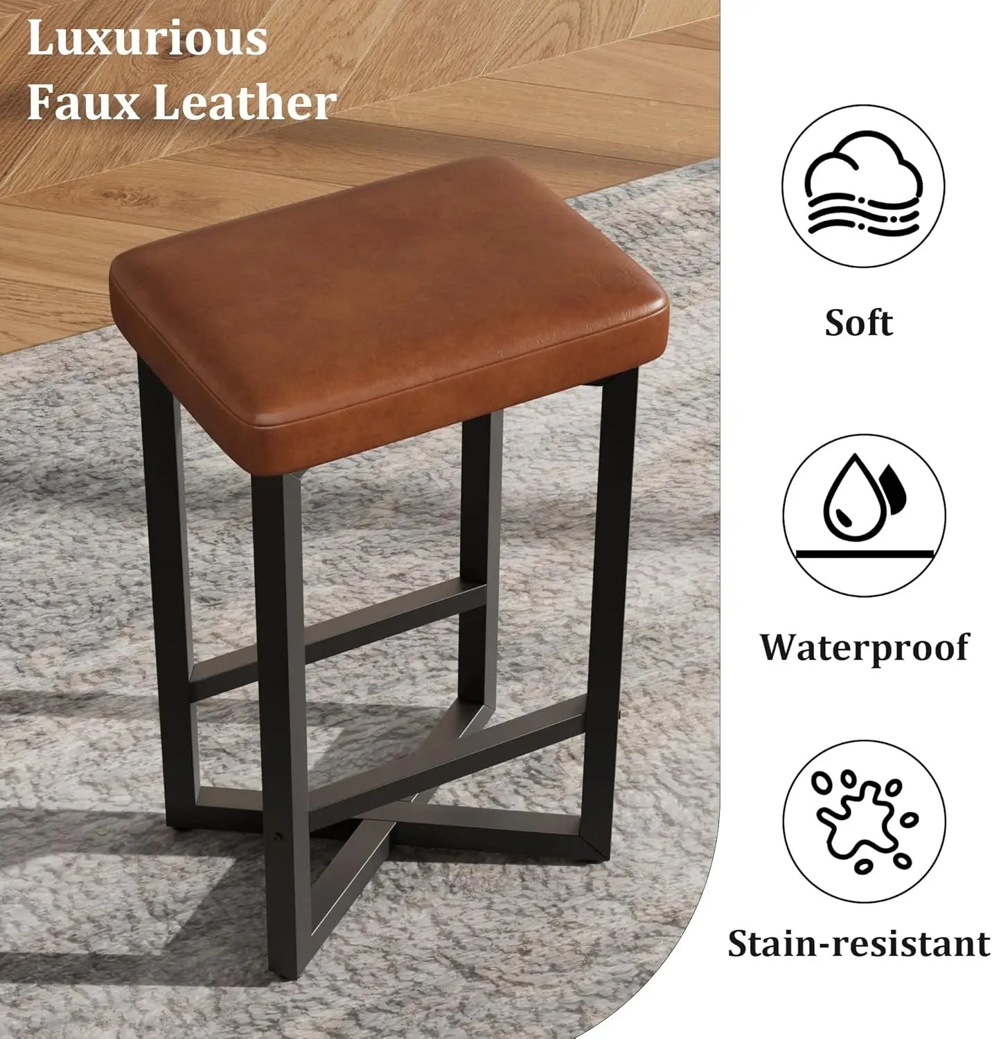 HobbyLane Backless Bar Stools Set With XFrame PU Leather