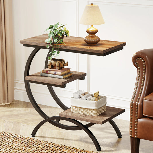 Tribesigns C Shaped End Table Industrial 3 Tier With Storage
