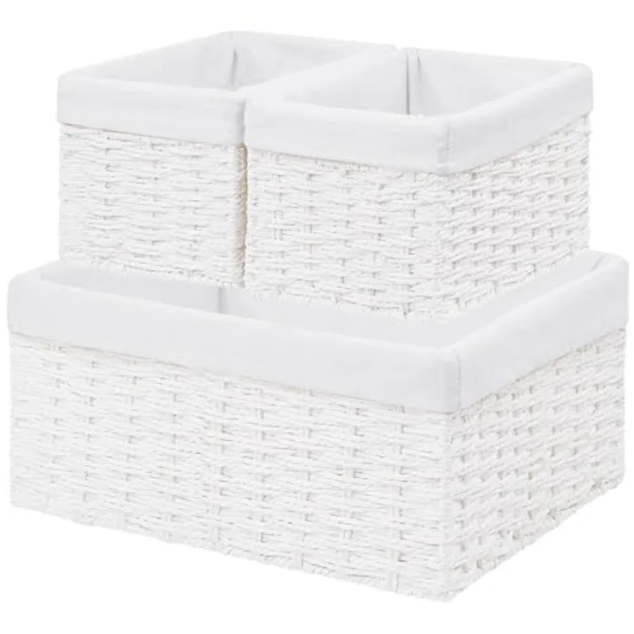 Wicker Storage Baskets 3 Pack With Paper Rope Liners