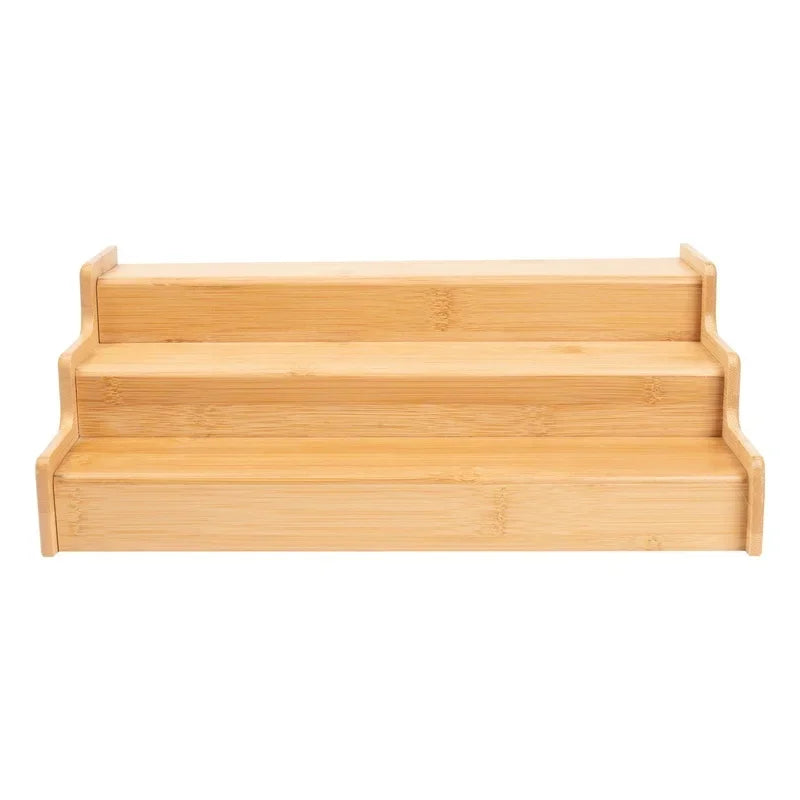 Expandable Bamboo Spice Rack Organizer Three Tier Step Shelf For Kitchen
