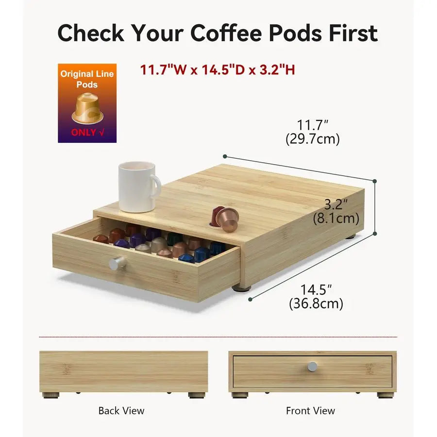 XMSJ Nespresso Original Capsules Bamboo Pod Drawer Organizer