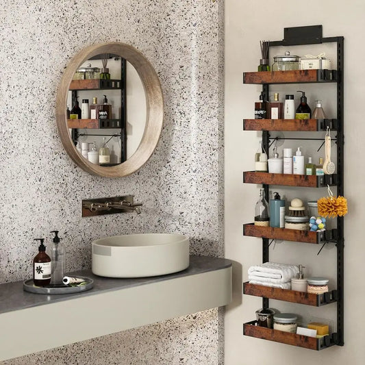 Over The Door Pantry Organizer 6 Tier Adjustable Wooden Basket