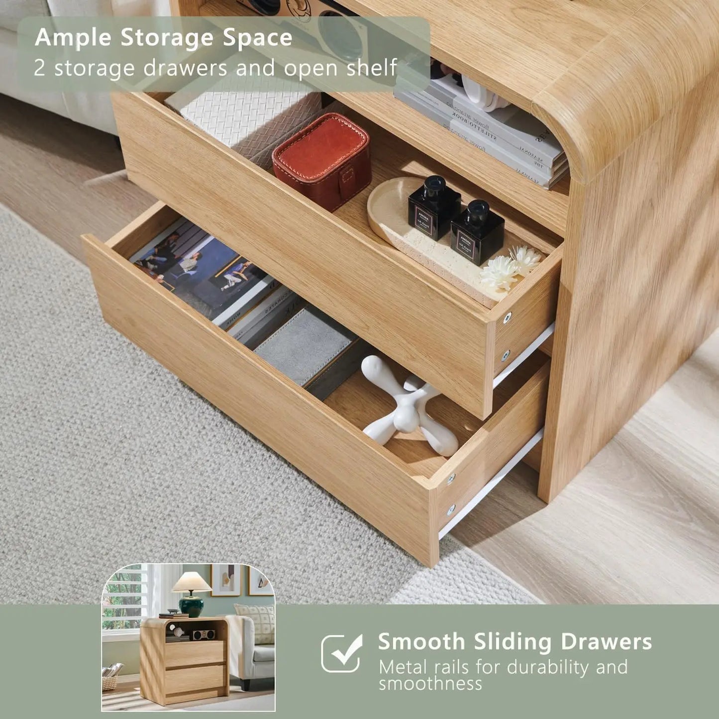 Aitjunz Modern Nightstands Set Of 2 With Charging Station And Storage Drawers
