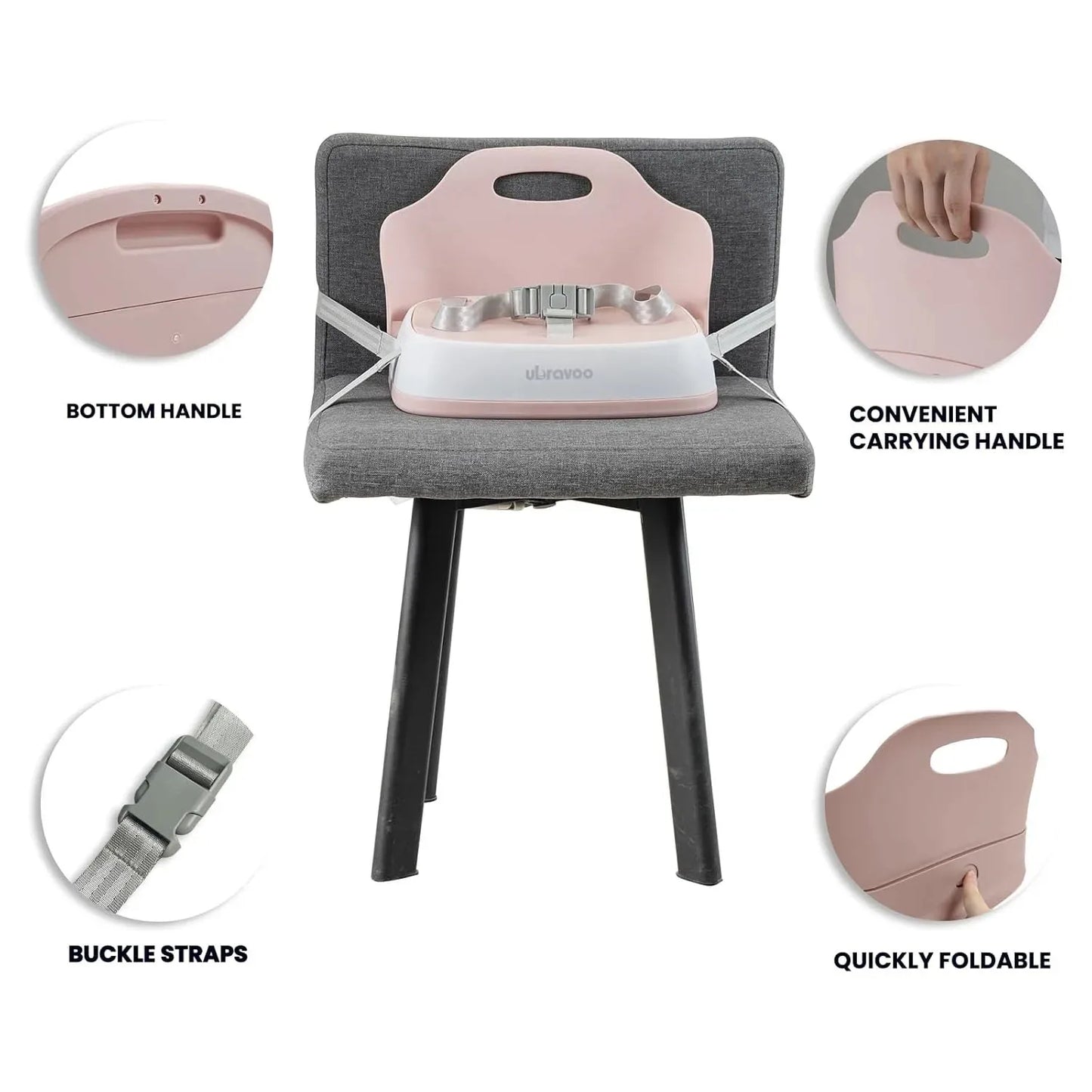 Travel High Chair Portable Booster Seat With 3-Point Harness Washable