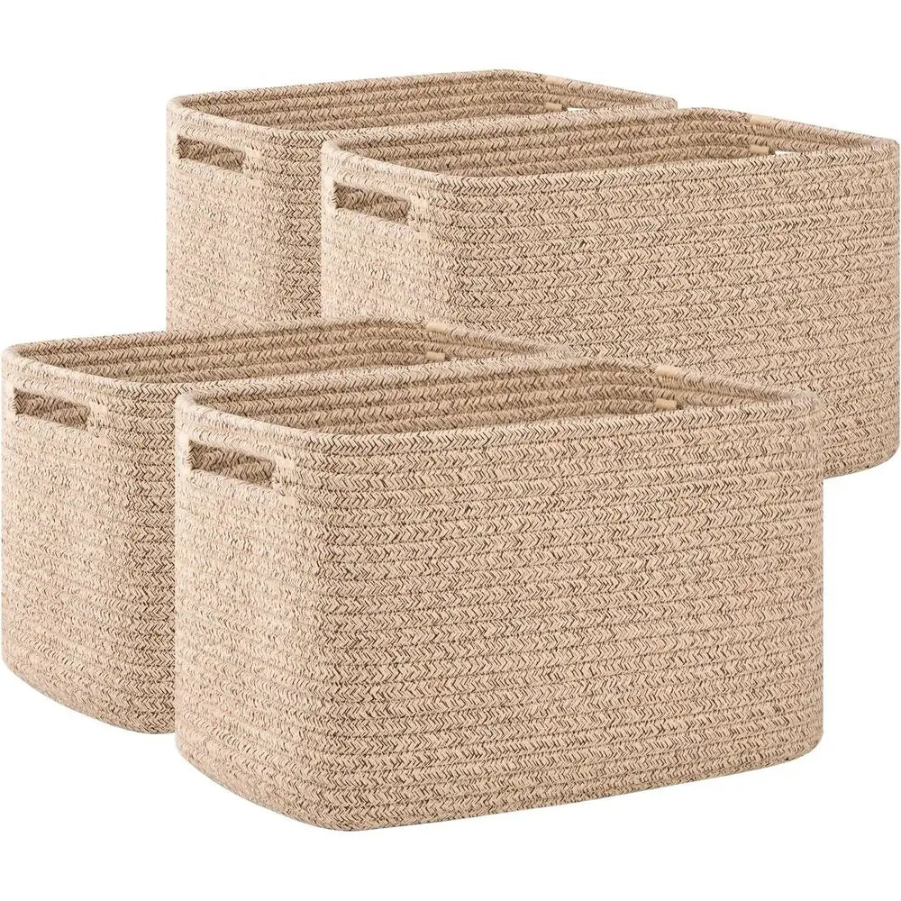 4 Pack Cotton Rope Storage Baskets With Handles For Shelves