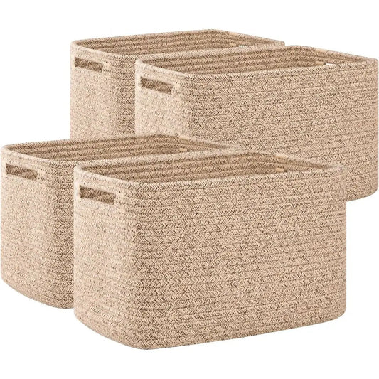 4 Pack Cotton Rope Storage Baskets With Handles For Shelves