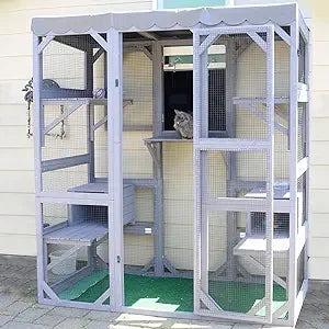 XIUWO Outdoor Cat Enclosure Walk In Window House With Platforms