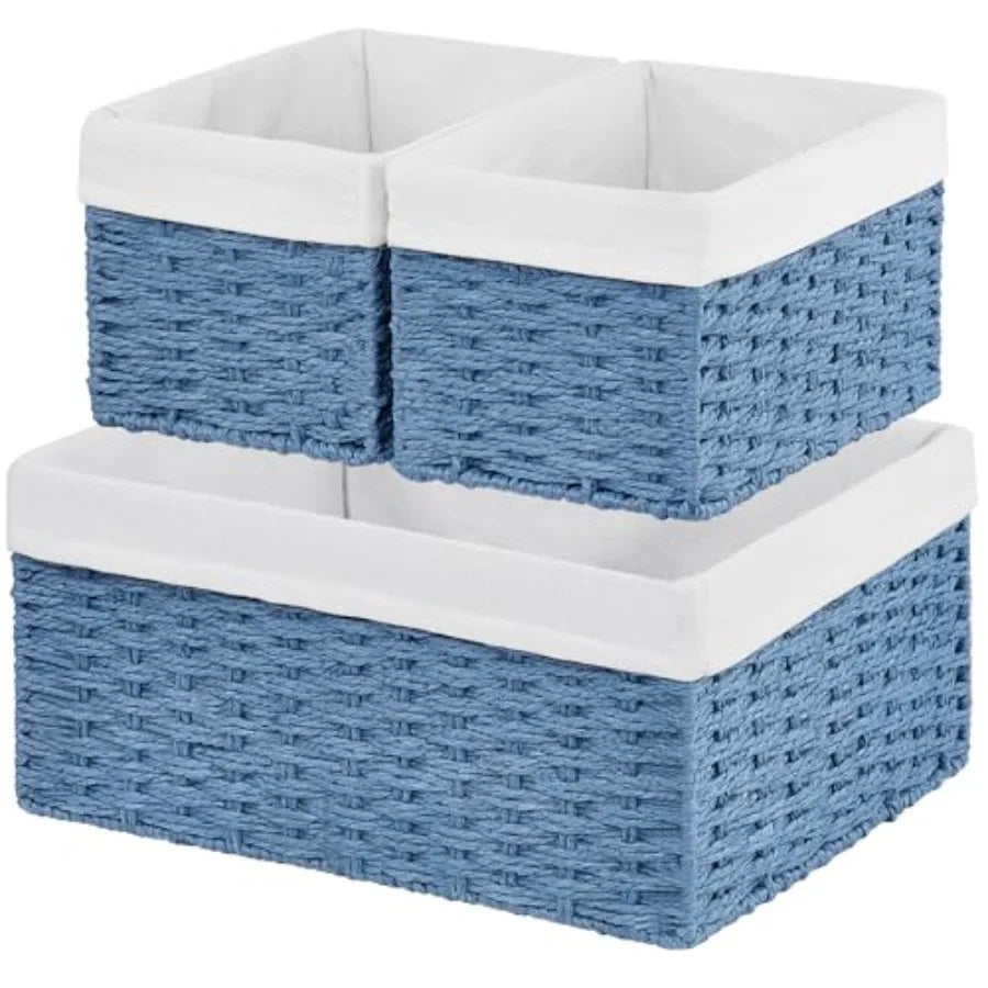 Wicker Storage Baskets 3 Pack With Paper Rope Liners