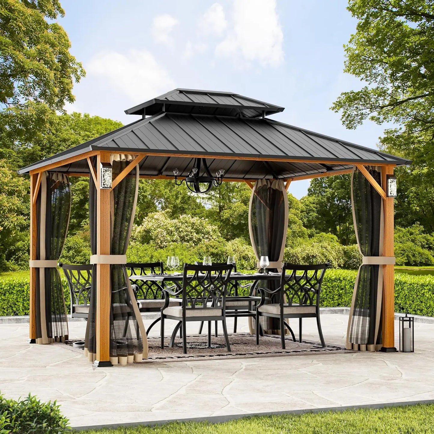 The Horizon Hard Top Gazebo With LED Lights Galvanized