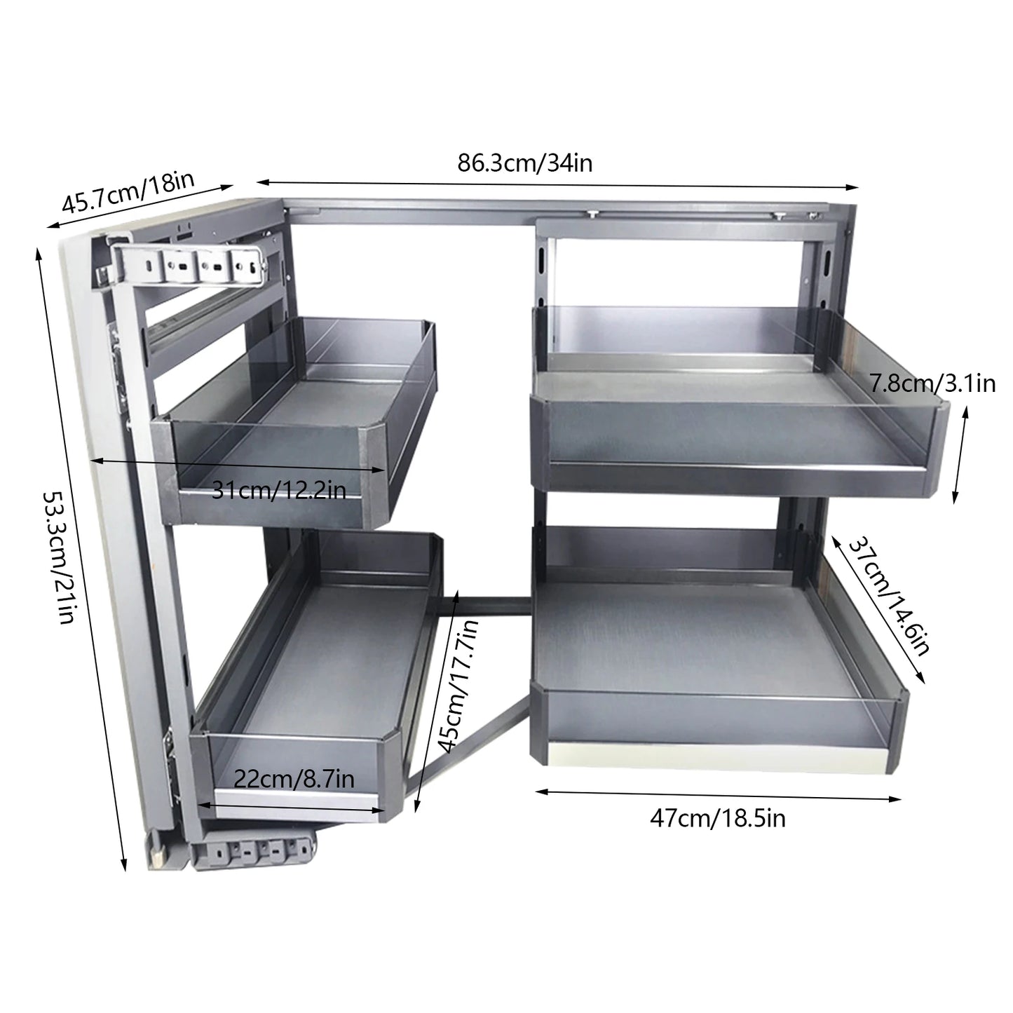 Two Tier Blind Corner Cabinet Pull Out Organizer With Detachable Shelves