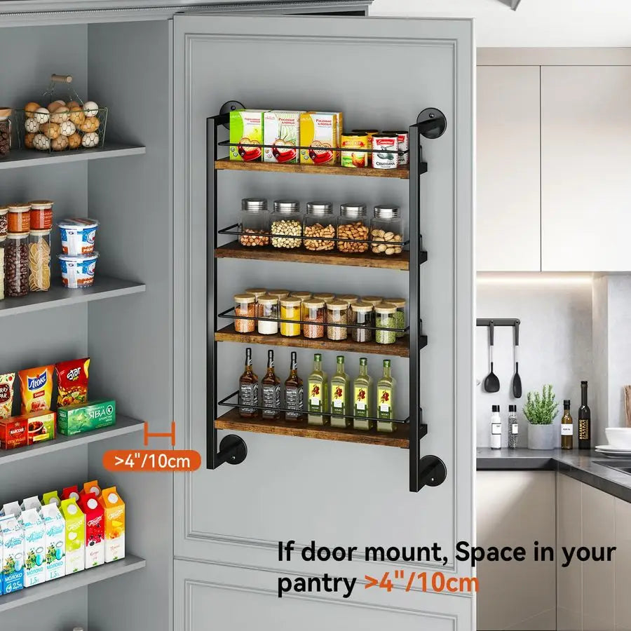 Wall Mount Spice Rack 4 Tier Organizer Holds 50 Jars