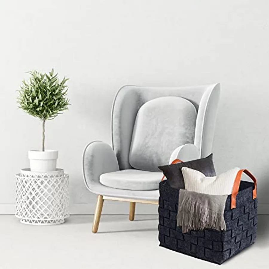 Felt Blanket Basket 2 Pack With Leather Handles