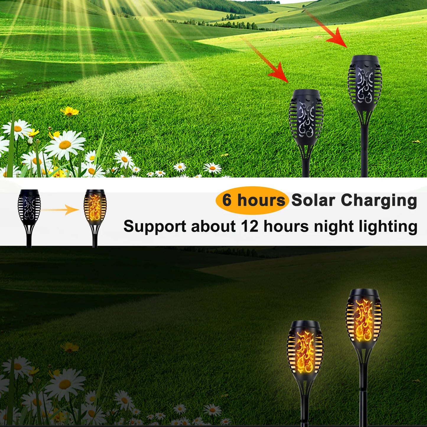 Solar LED Torch Lights With Flickering Flame For Outdoor Path