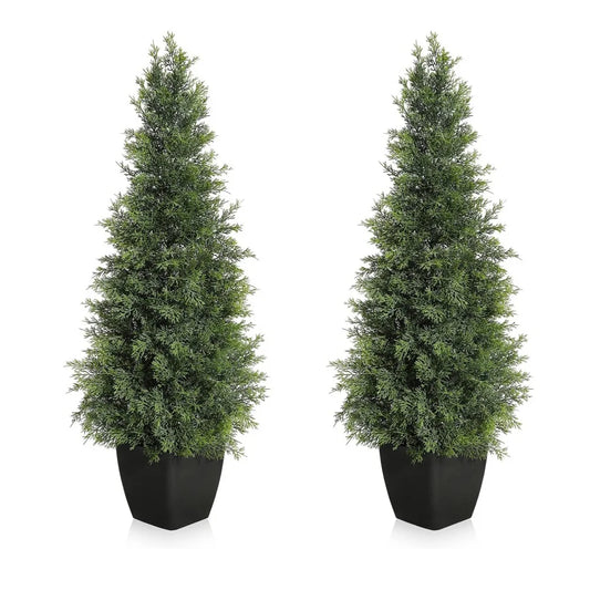 HiMISS 2 Pcs Artificial Cedar Trees Greenery Indoor Outdoor Decor
