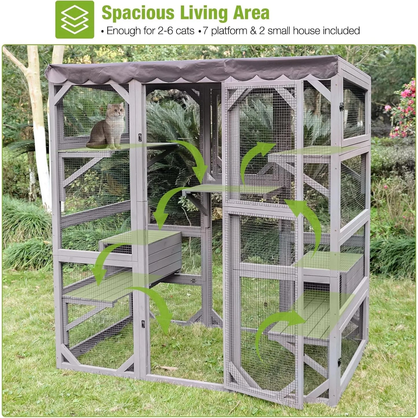 XIUWO Outdoor Cat Enclosure Walk In Window House With Platforms