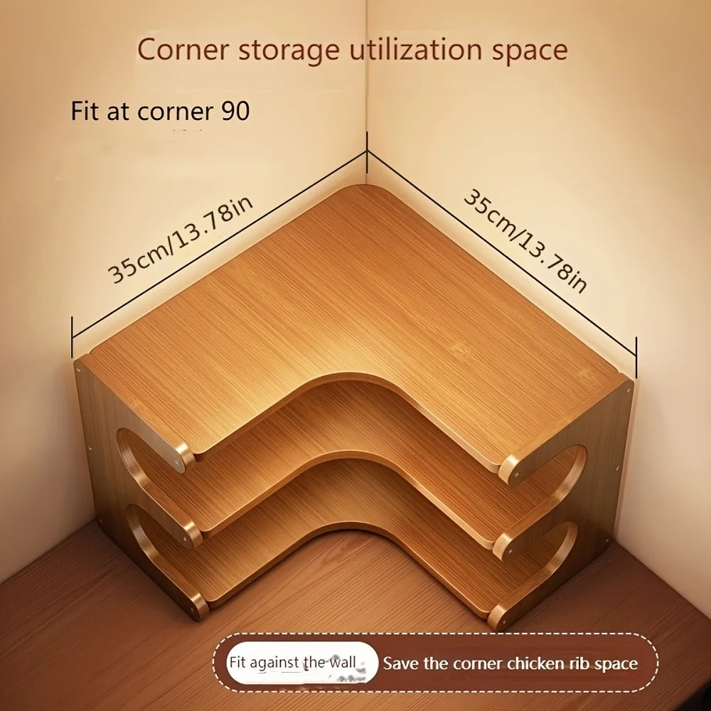 Three Tier Bamboo Corner Shelf Wall Mounted Organizer For Plants And Books