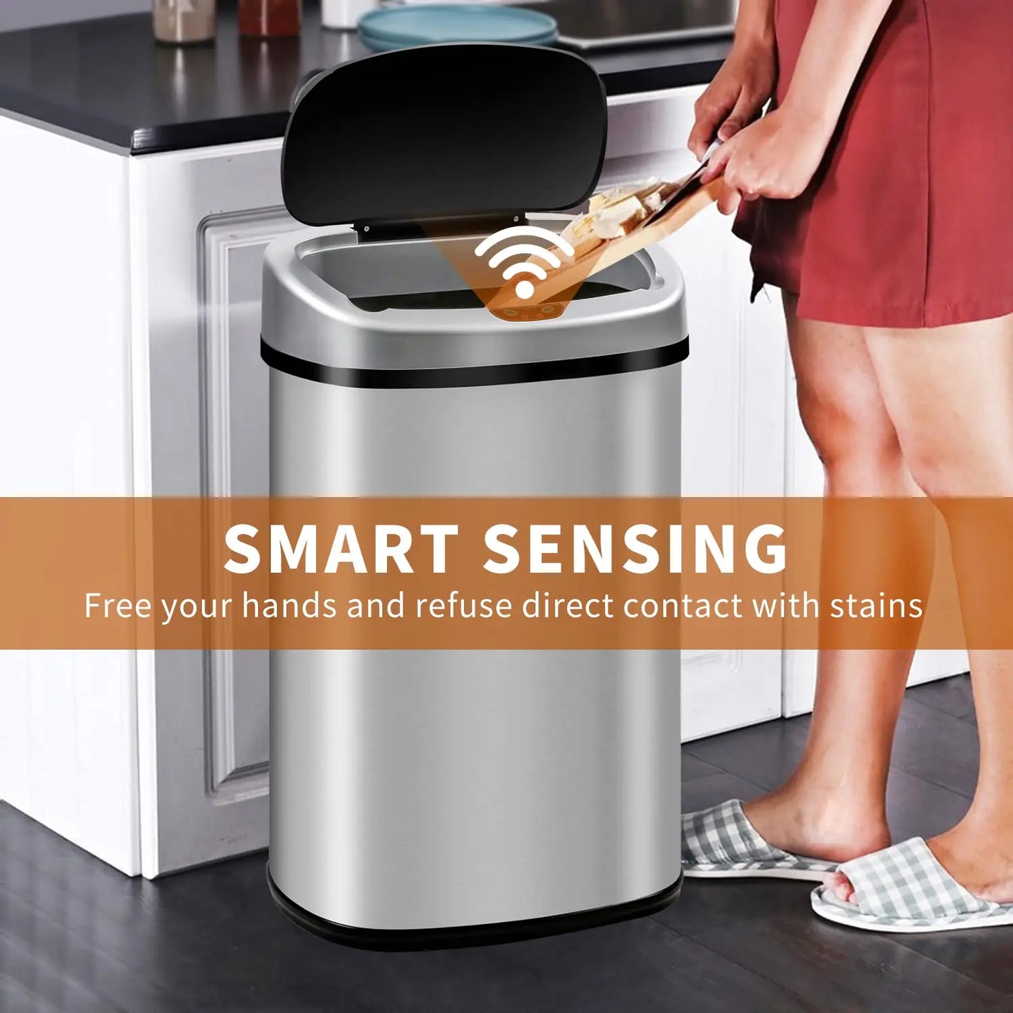 Stainless Steel Motion Sensor Trash Can With Touchless Operation