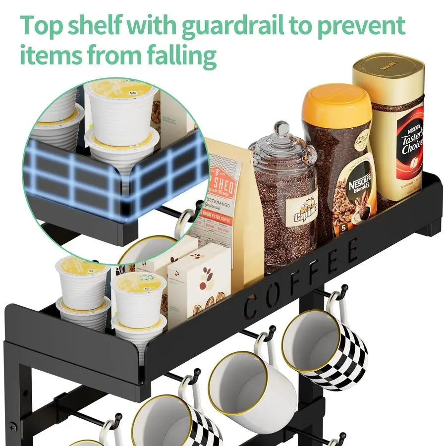 XMSJ Mug Holder Wall Mount With 12 Movable Hooks And Top Shelf