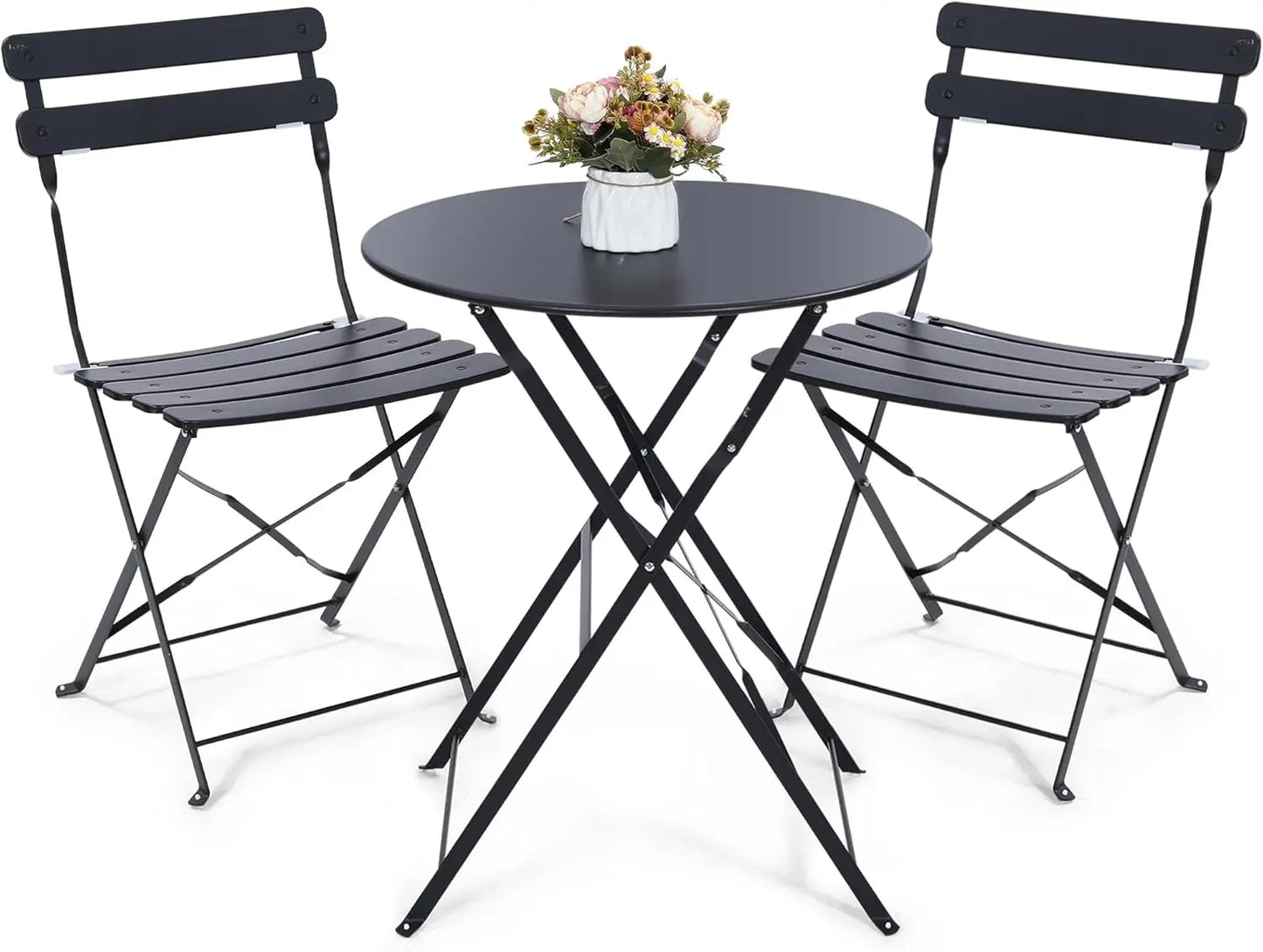 Foldable Patio Bistro Set With Space Saving Table And Chairs