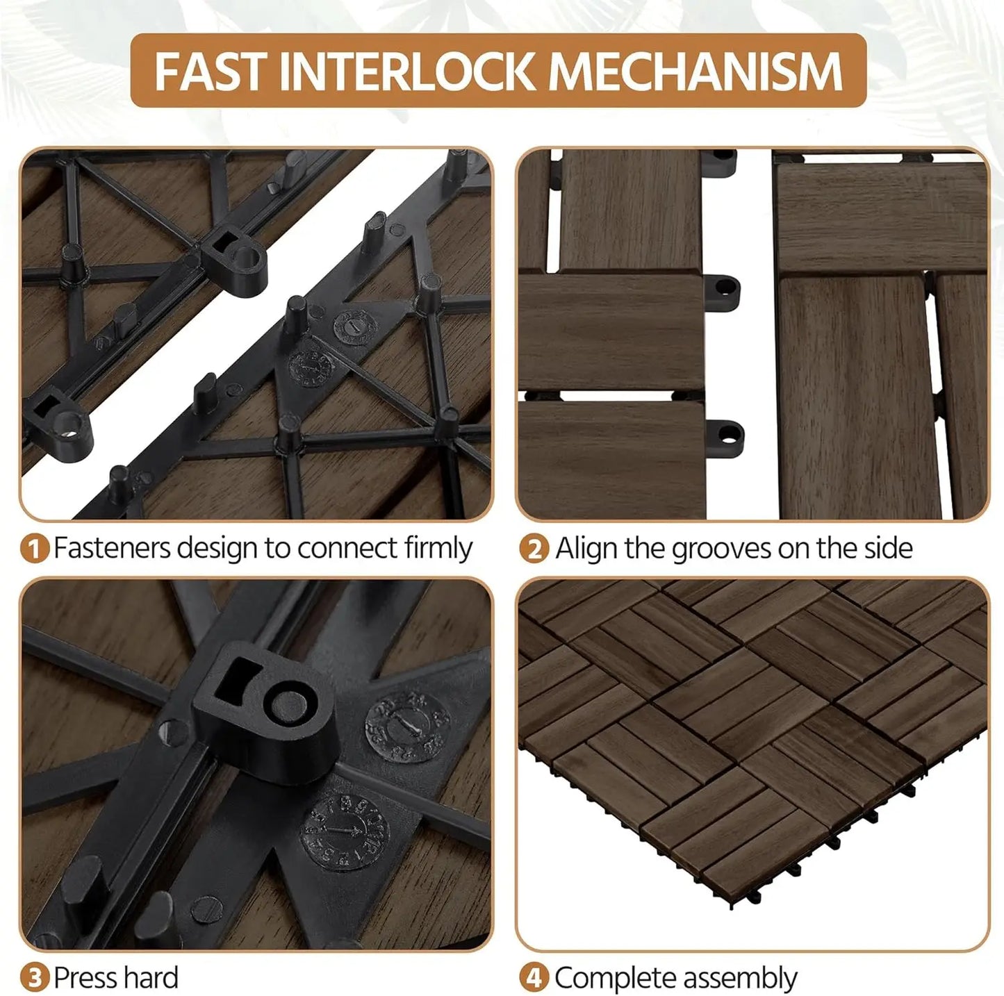 XMSJ Hardwood Interlocking Deck Tiles Acacia Waterproof Patio Flooring