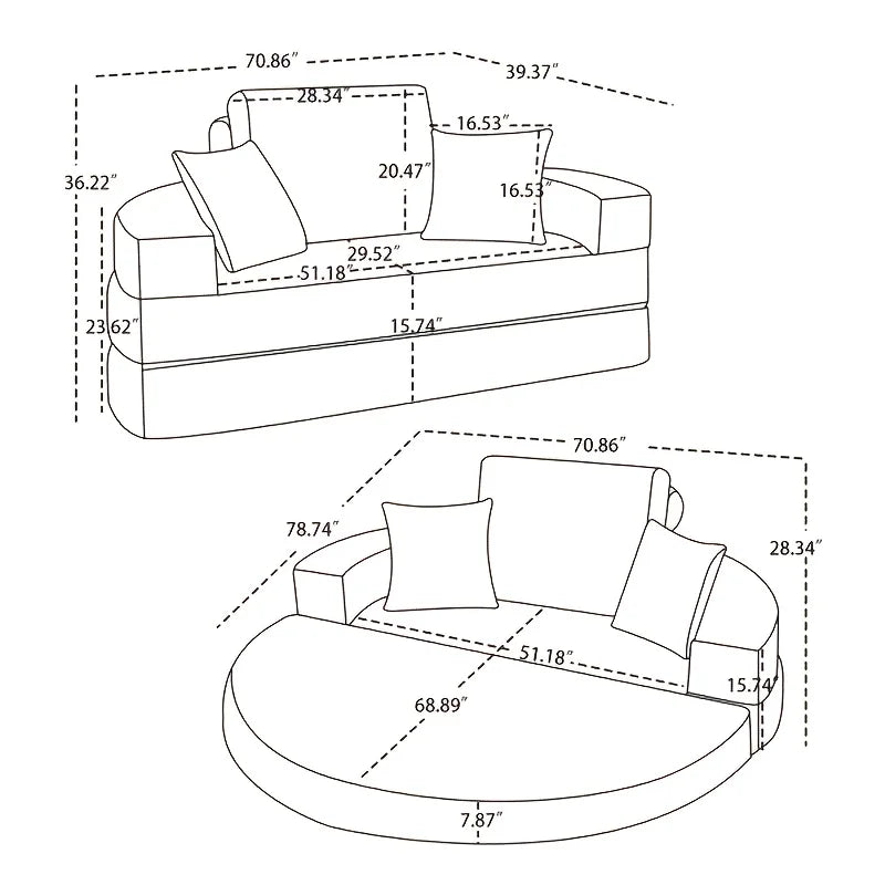 PIYRQ Foldable Convertible Sleeper Sofa With 3 Pillows