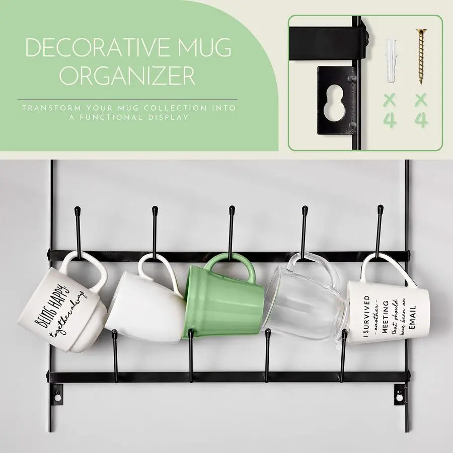 Wall Mounted Mug Rack 6 Tier 27 Hook Coffee Display