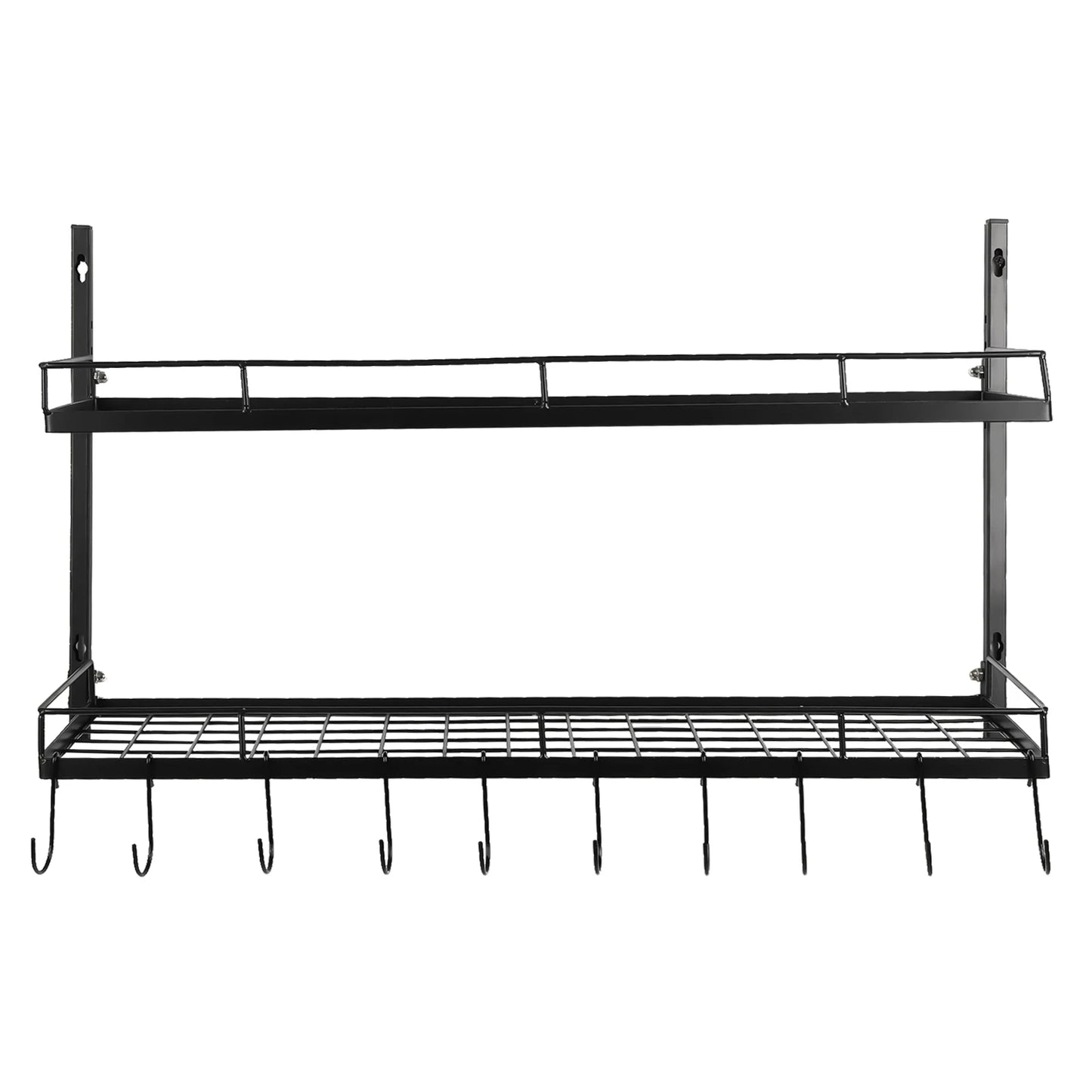 2-Tier Hanging Pot Rack Wall Mount With 10 Hooks Organizer