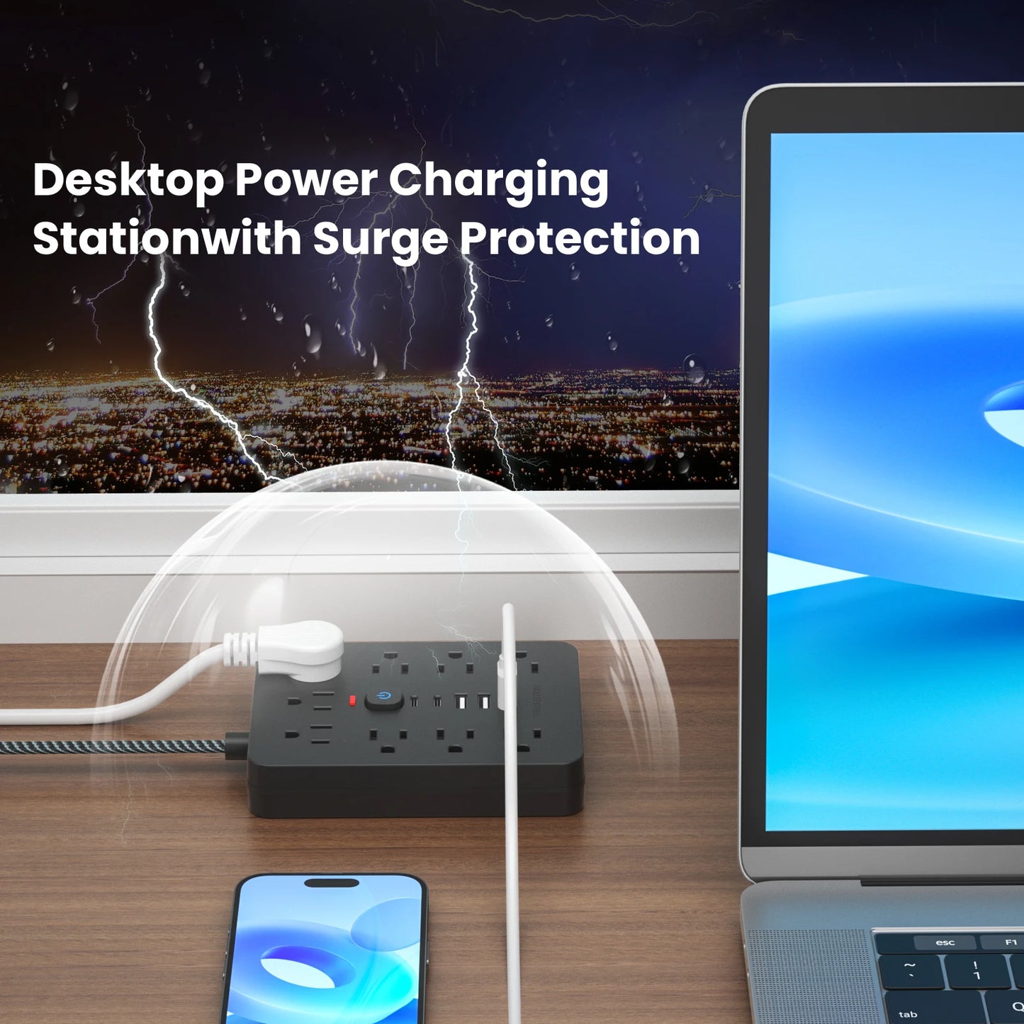 TRANSTON Strip With 9 AC Outlets And USB Surge Protector
