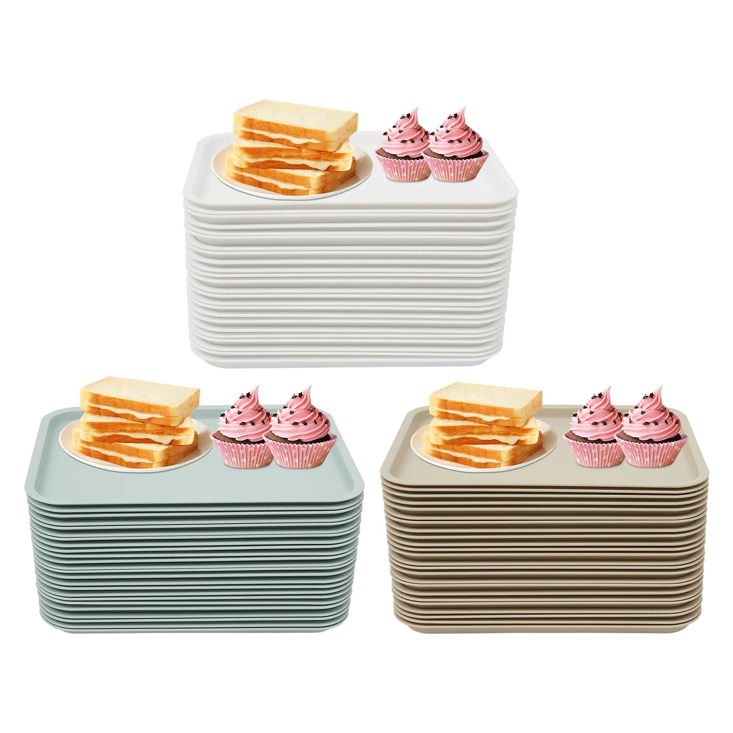 Plastic Rectangle Serving Trays 24 Pack for Fast Food Cafeterias