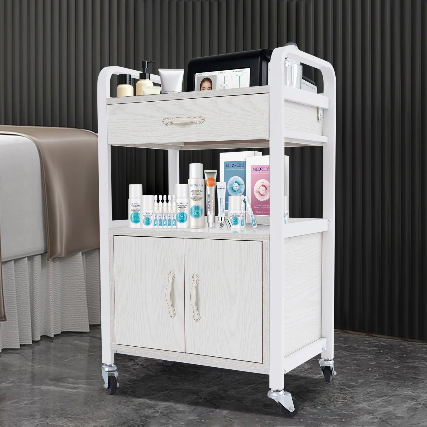 Bymaocar Salon Storage Cart High Density Wood Panels