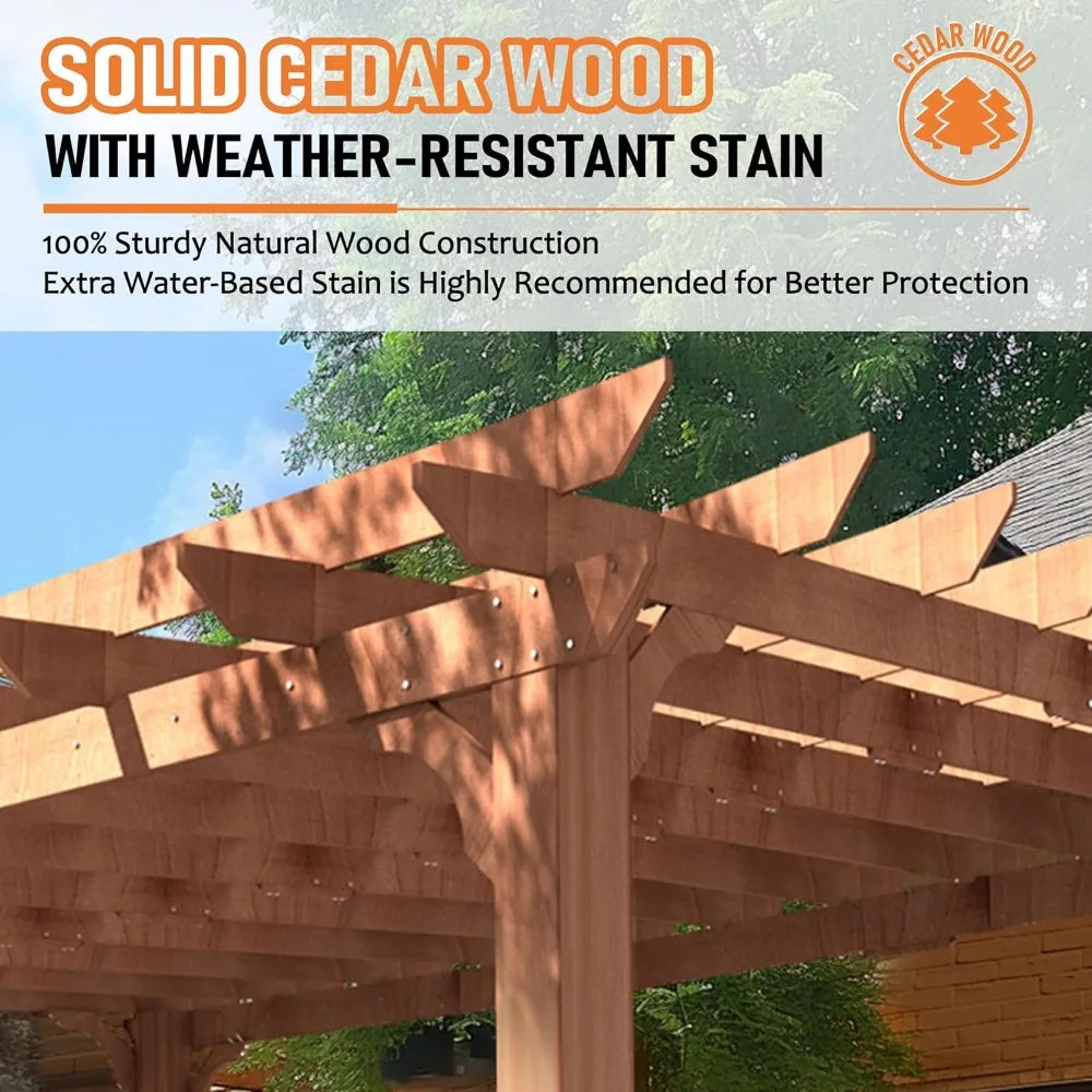 Cedar Wood Pergola Gazebo Flat Roof for Outdoor Shelter