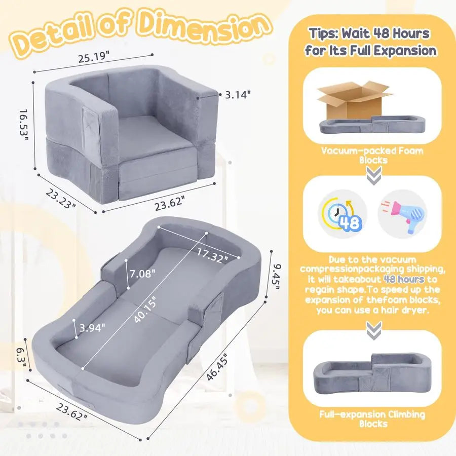 XMSJ 2in1 Travel Bed Toddler Sofa Chair Washable Covers