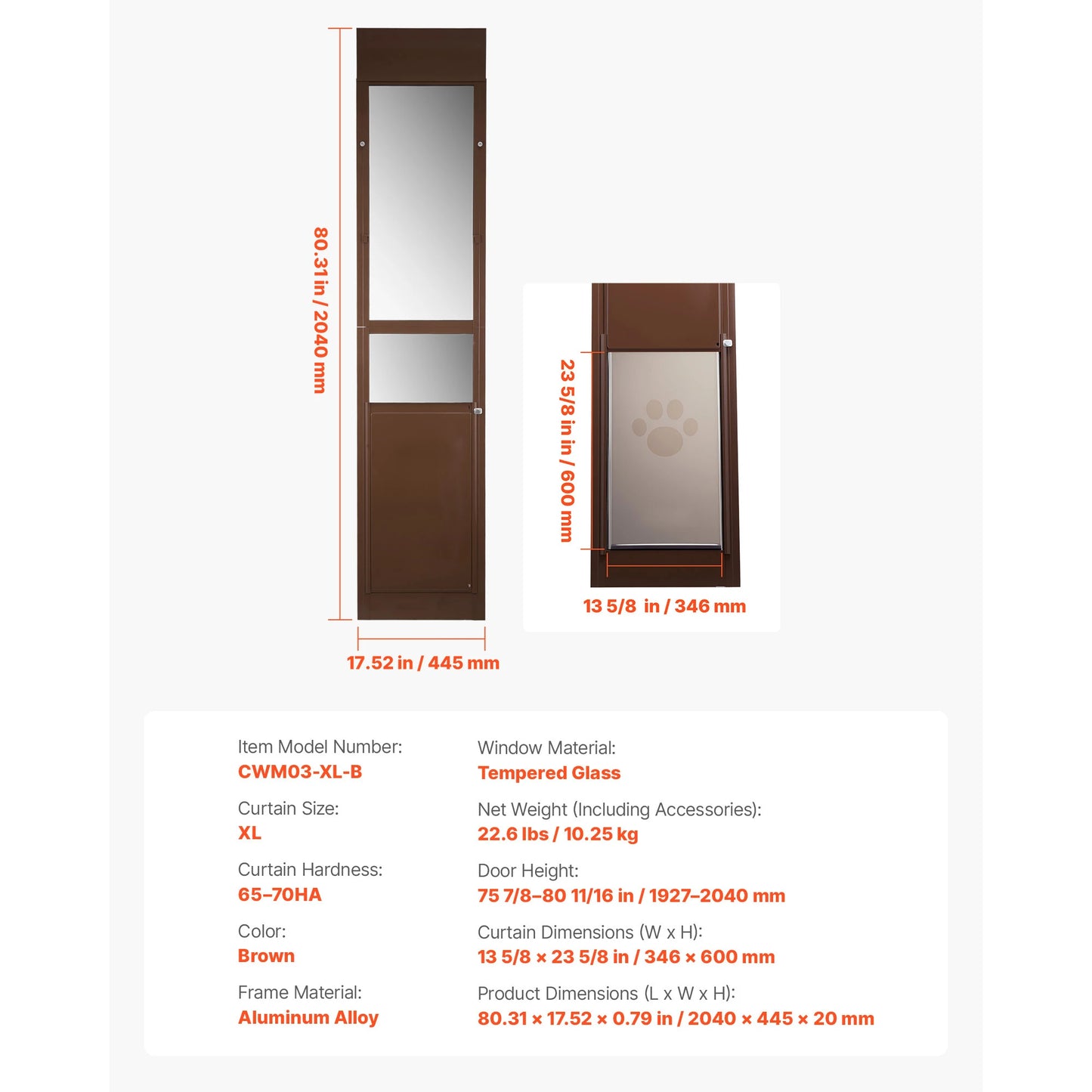 SucceBuy Sliding Glass Dog Door With Aluminum Frame Rotating Hinges