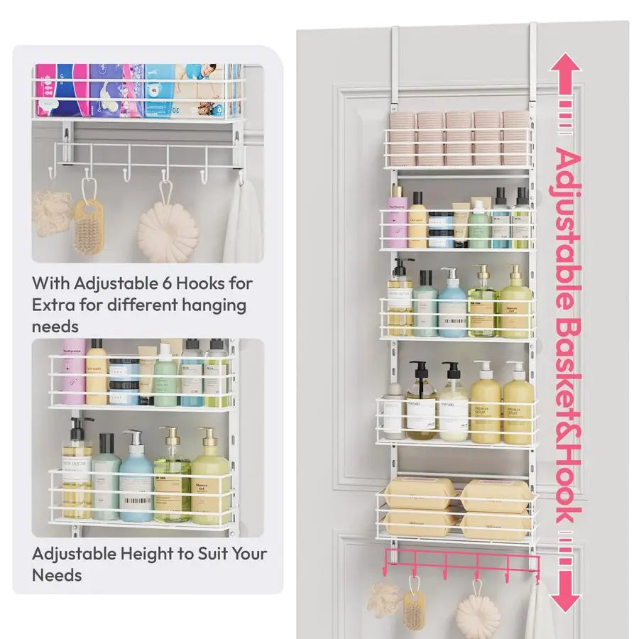 Over The Door Organizer With 5 Baskets And 6 Hooks