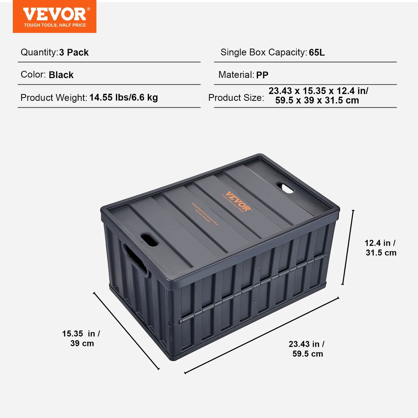Collapsible Storage Bins Set of 3 Folding Stackable Crates Lids