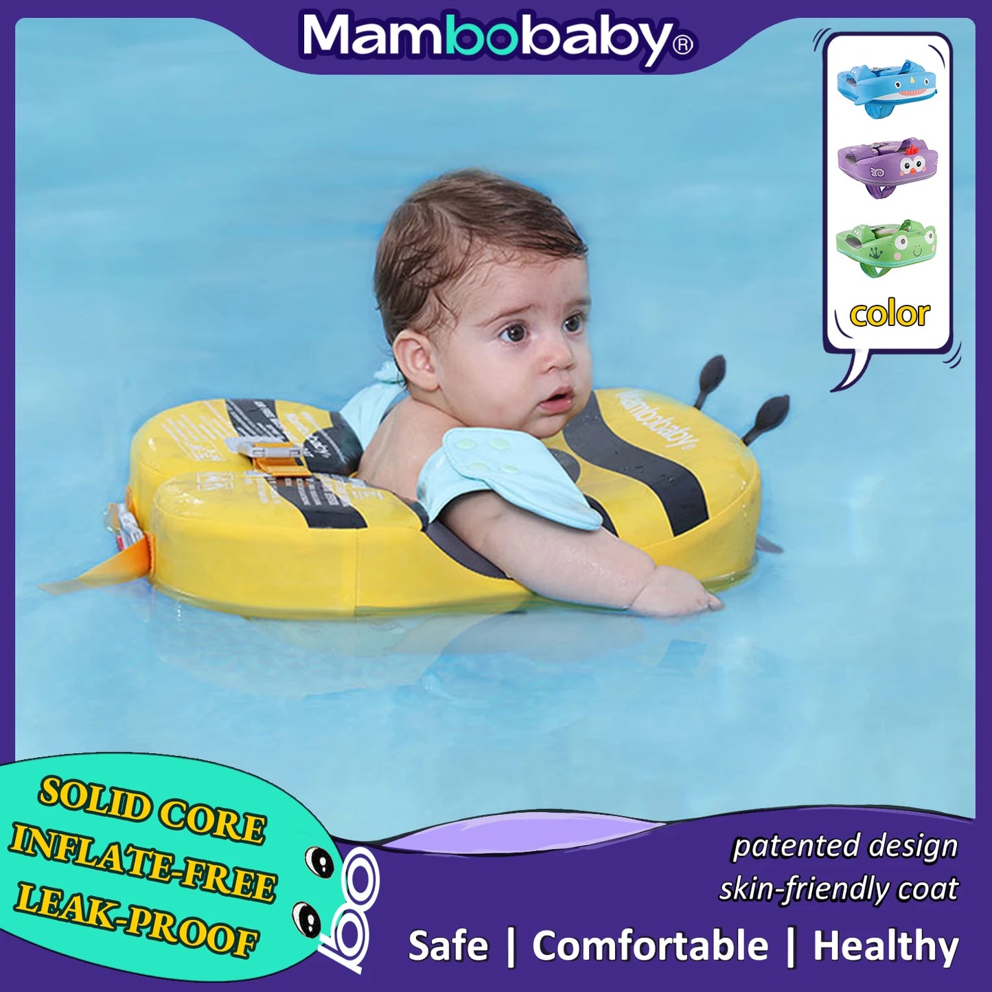 Mambobaby Baby Float With Inflation Free Core Sunshade Crotch Strap