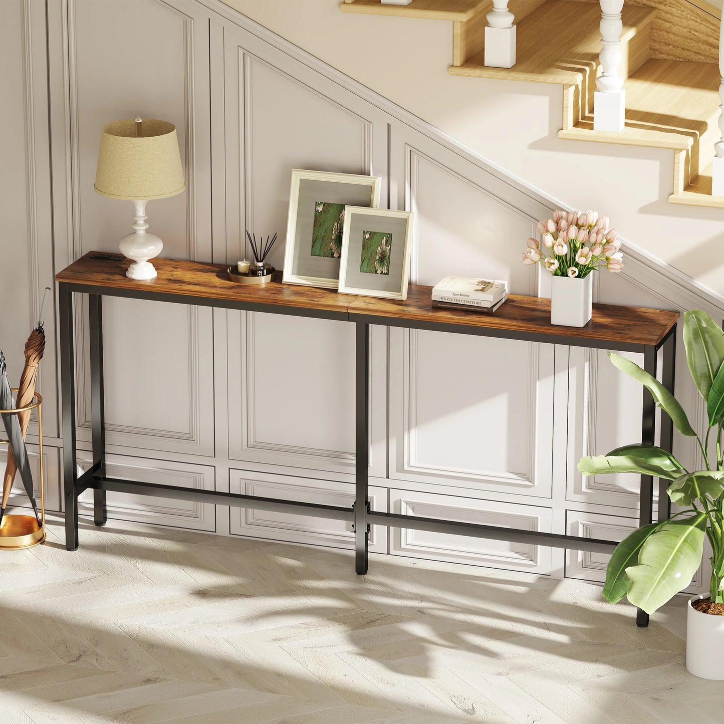 JHK Sofa Table With Charging Station And Bedside Desk