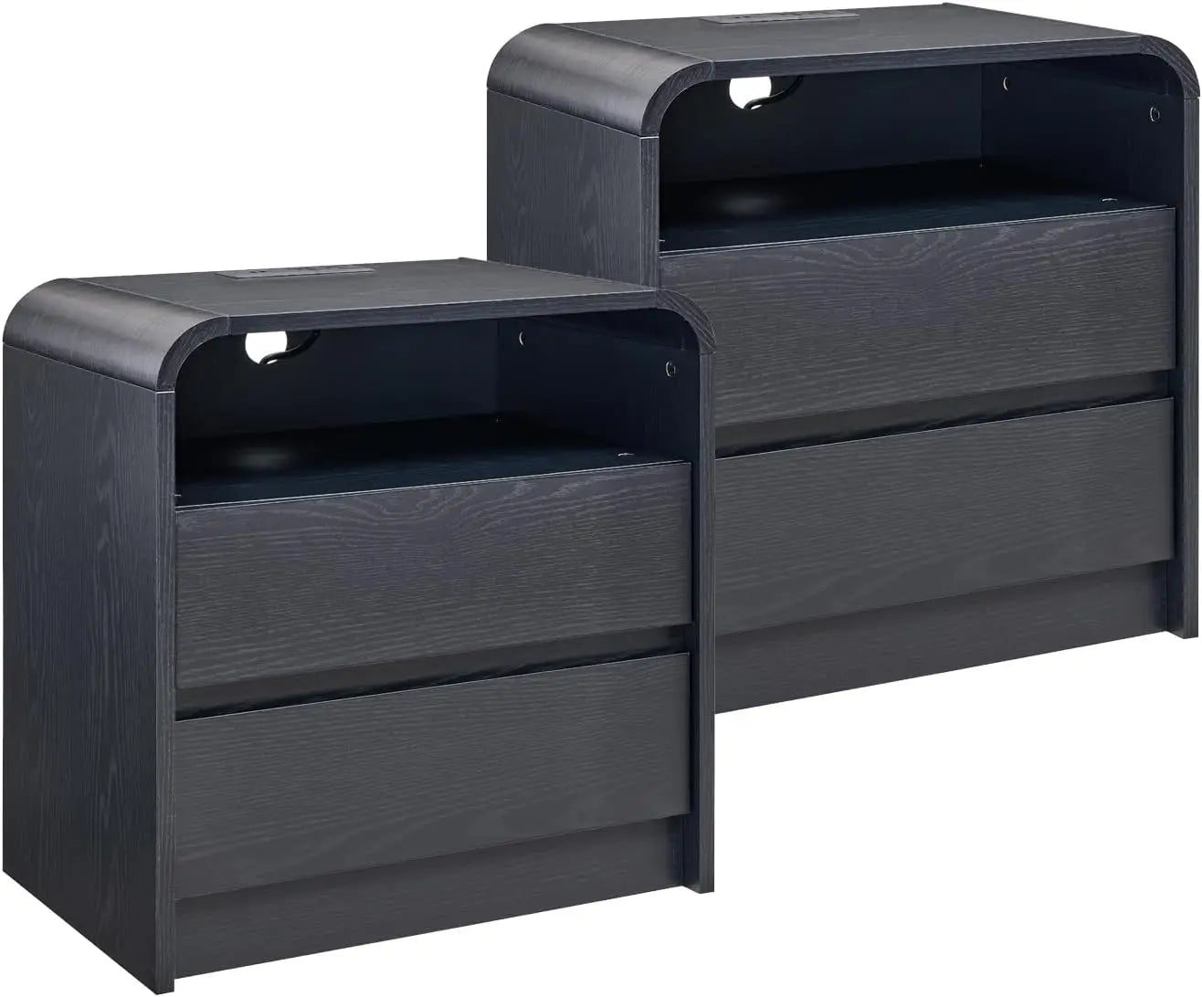 Aitjunz Modern Nightstands Set Of 2 With Charging Station And Storage Drawers