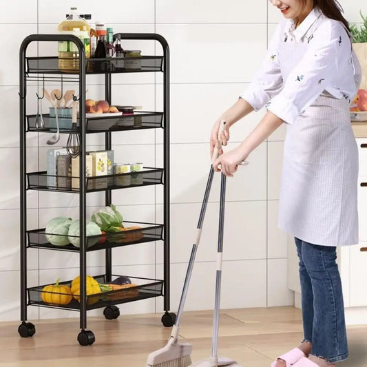 5 Tier Stackable Metal Mesh Fruit Vegetable Basket With Wheels